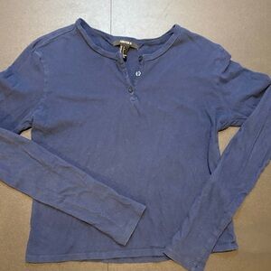 Forever 21 Blue Long Sleeve Henley Shirt Preloved